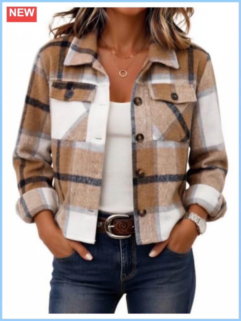 Cropped Flannel Shacket Jacket Plaid Fall Coat